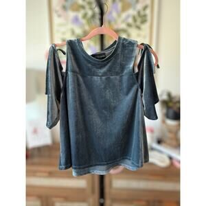 Walter Baker Velvet Pullover Cold Shoulder Top Soft Grunge Blue Womens Sze Small